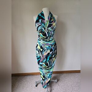 Vintage Y2K MyMichelle Ruched Halter Maxi Formal Dress Womens Size S.